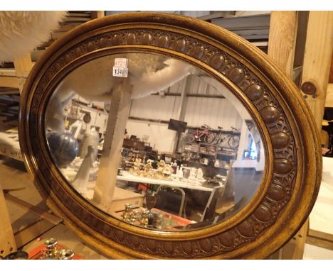 Bevelled edge oak framed vintage oval mirror. Not available for in-house P&amp;P, contact Paul O'Hea at Mailboxes on 01925 65