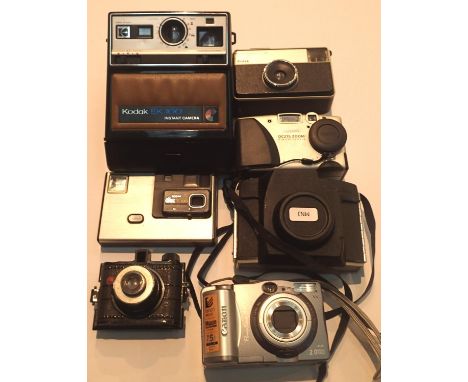 Seven cameras to include Kodak film, digital cameras and a Canon example. P&amp;P Group 2 (£18+VAT for the first lot and £3+V
