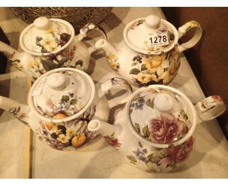 Four decorative ceramic Sadler teapots, no apparent chips, cracks or visible repair. Not available for in-house P&amp;P, cont