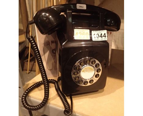 Black, wallmounted, GPO746 Retro push button telephone replica of the 1970s classic, compatible with modern telephone banking