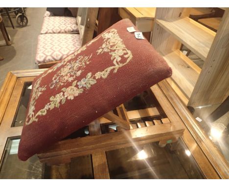 Vintage adjustable tapestry top gout stool, L: 55 cm. Not available for in-house P&amp;P, contact Paul O'Hea at Mailboxes on 