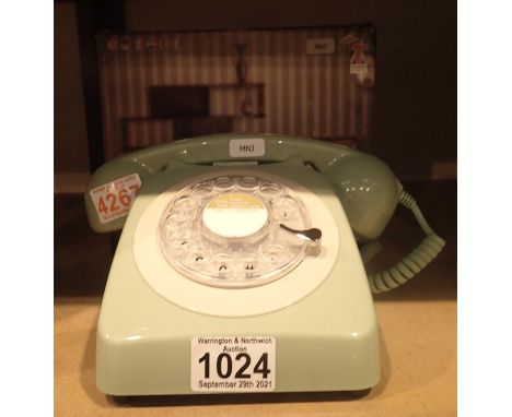 Mint green, GPO746 Retro rotary telephone replica of the 1970s classic, compatible with modern telephone banking and any stan