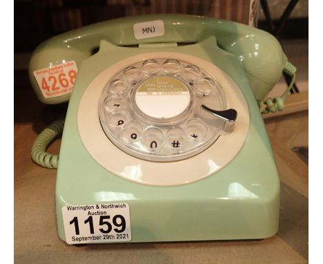 Mint green, GPO746 Retro rotary telephone replica of the 1970sclassic, compatible with modern telephone banking and any stand