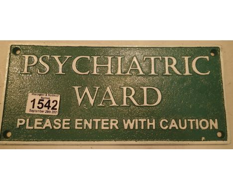 Cast iron Psychiatric Ward sign, L: 27 cm. P&amp;P Group 2 (£18+VAT for the first lot and £3+VAT for subsequent lots) 