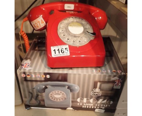 Red, GPO746 Retro rotary telephone replica of the 1970s classic, compatible with modern telephone banking and any standard an