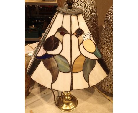 Brass column base Tiffany style lamp. Not available for in-house P&P, contact Paul O'Hea at Mailboxes on 01925 659133Conditio