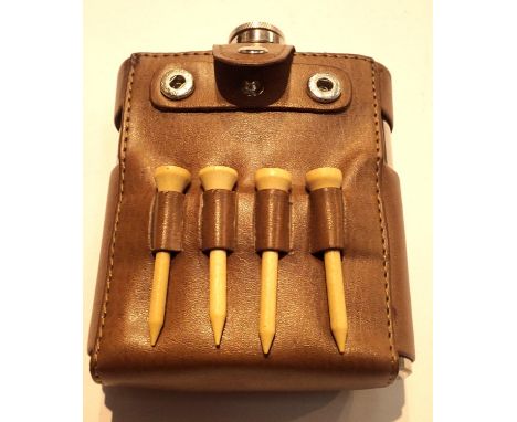 Leather cased white metal golfers hip flask. P&amp;P Group 1 (£14+VAT for the first lot and £1+VAT for subsequent lots) 