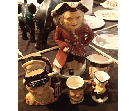 A selection of Royal Doulton ceramic toby jugs and others to include Jane Seymour, Henry III and The Golfer. Not available fo