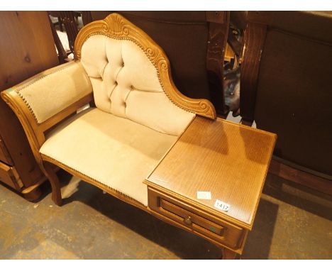 Vintage style telephone table with buttoned seat and single drawer, L: 100 cm, H: 85 cm. Not available for in-house P&amp;P, 