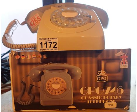 Ivory, GPO746 Retro rotary telephone replica of the 1970s classic, compatible with modern telephone banking and any standard 