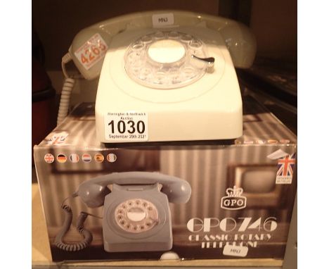 Ivory, GPO746 Retro rotary telephone replica of the 1970s classic, compatible with modern telephone banking and any standard 