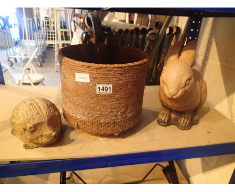 Two ceramic outdoor animals and a ceramic plant pot. Not available for in-house P&amp;P, contact Paul O'Hea at Mailboxes on 0