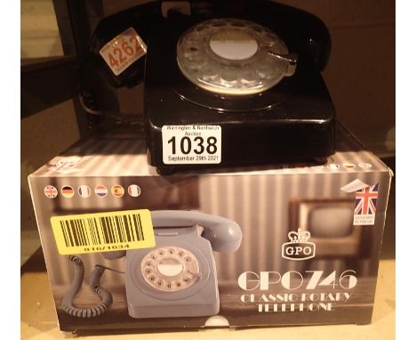 Black, GPO746 Retro rotary telephone replica of the 1970s classic, compatible with modern telephone banking and any standard 