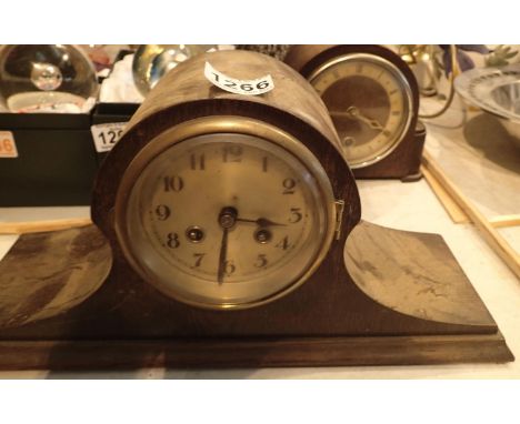 Two oak cased vintage mantle clocks. Not available for in-house P&amp;P, contact Paul O'Hea at Mailboxes on 01925 659133 