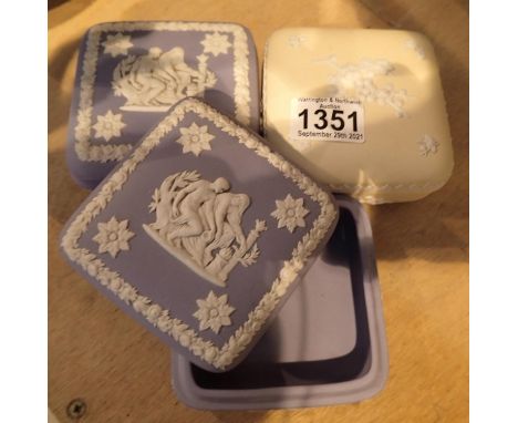 Three Wedgwood boxes including yellow example. P&amp;P Group 1 (£14+VAT for the first lot and £1+VAT for subsequent lots) 
