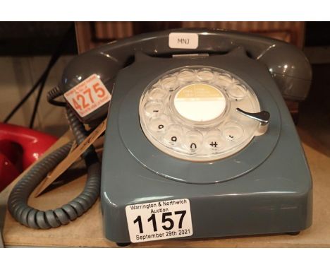 Grey, GPO746 Retro rotary telephone replica of the 1970s classic, compatible with modern telephone banking and any standard a
