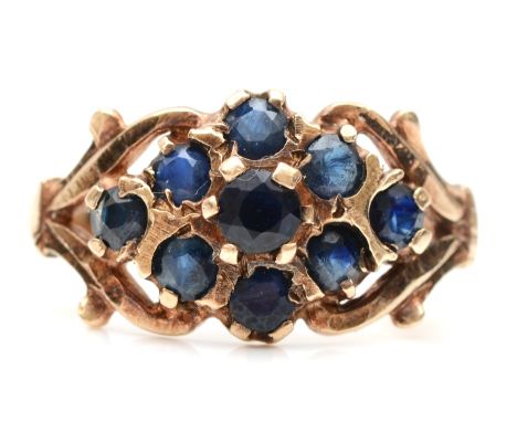 A 9ct gold sapphire cluster ring, P, 2.4gm. 