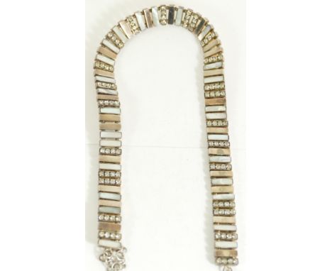 A silver, mother of pearl and paste collar necklace, 77gm 