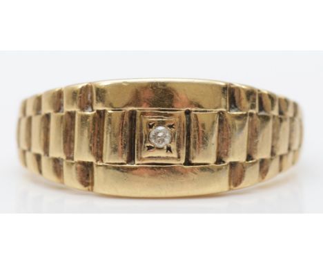 A 9ct gold Rolex style and brilliant cut diamond signet ring, T, 3.7gm 