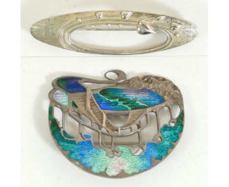 Pat Cheney, a silver and enamel brooch and a Ola Gorie silver  brooch, 15gm 