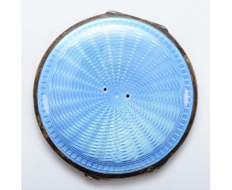 A Sterling Silver and blue guilloche enamel compact, lacking central motif, 9cm, 136gm 