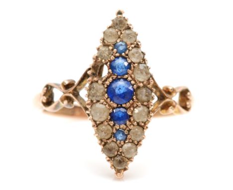 A Victorian gold paste stone navette dress ring, Birmingham 1864, R, 3.1gm. 