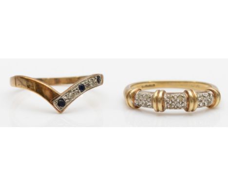 A 9ct gold and diamond ring, L, and a sapphire and diamond ring, M, 2.9gm 