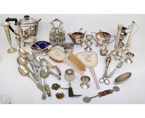 A Moigneaux Pere &amp; Fils champagne bottle corkscrew, a 1940 Hudson whistle, two cap badges, an Egyptian tassel, a silver t