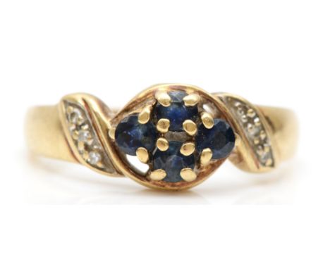 A 9ct gold sapphire and eight cut diamond cluster ring, M-N, 2.3gm. 