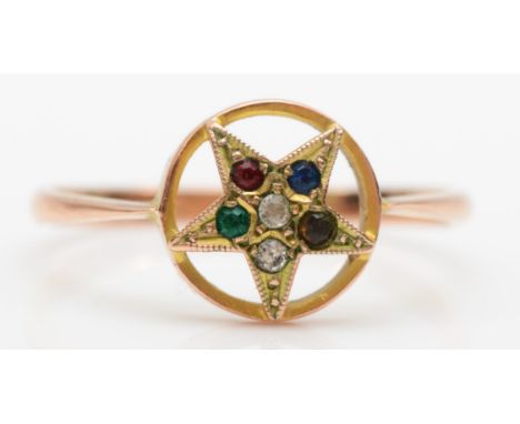 A 9ct gold paste stone ring with star shaped setting, Q, 1.5gm. 