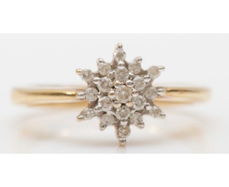 A 9ct gold and brilliant cut diamond cluster ring, N, 3gm 