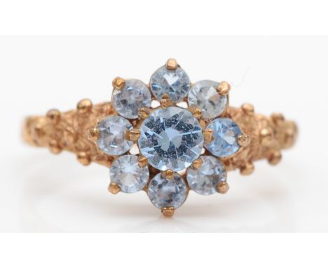 A 9ct gold spinel cluster dress ring, M, 2gm. 