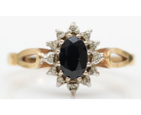 A 9ct gold sapphire and eight cut diamond cluster ring, N, 1.7gm. 