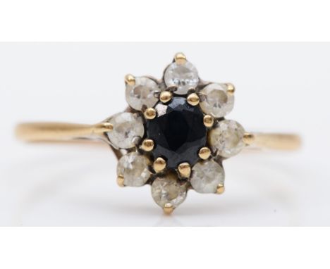 A 9ct gold sapphire and CZ cluster ring, N, 1.3gm 