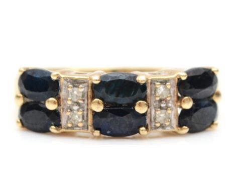 a 9ct gold sapphire and eight cut diamond dress ring, L, 3gm. 