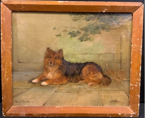 Frederick French, Portrait of a Dog, 'Clyde', signed, dated 1896, oil on canvas, 20.5cm x 25.5cm. 