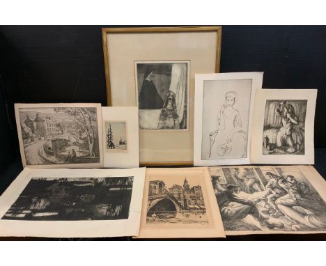 W. S. Taylor (bn. 1920), by and after, Two Figures, signed and titled etching, 21cm x 16cm, another by the same artist, 'woma