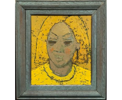 Andre Roder (bn. 1933), Portrait of an African woman, signed, oil on board, 40cm x 35.5cm. 