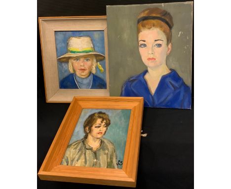 Paivio Westerlund Knighton (active 1968 - 1986), Portrait of a Lady, signed with monogram, oil on canvas, 51cm x 41cm;  anoth