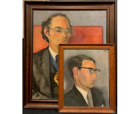 Paivio Westerlund Knighton (active 1968 - 1986), Portrait of a young man, signed, dated '60 to verso, oil on board, 38.5cm x 