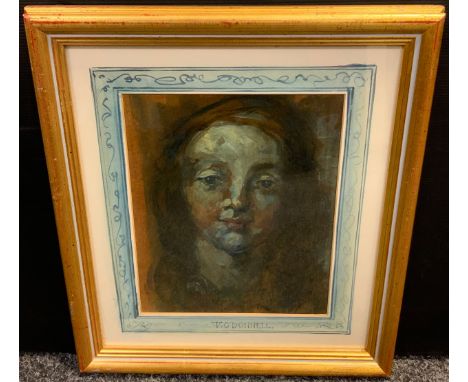 Thomas O'Donnell, (Irish school), Portrait of a girl, signed, oil on cardboard, 27cm x 22cm. 