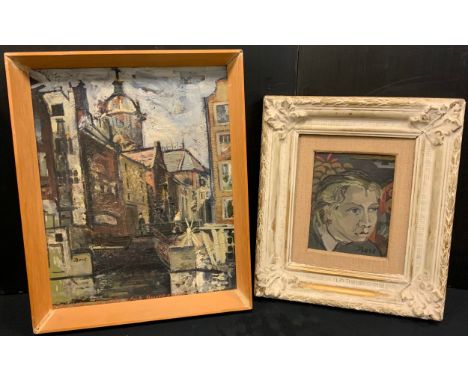 Bert Broomhead, Amsterdam, signed, oil on board, 44cm x 34cm;  another, by the same artist, portrait, 20cm x 15cm, (2). 