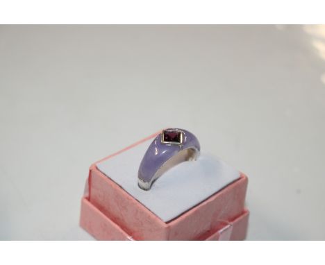 A Sterling silver Lavender, jade and garnet ring, ring size T/U