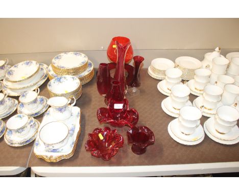 A collection of ruby glass and coloured glass items 