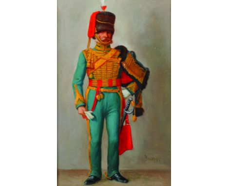 John Berry (1920-2009) British. "7th Queens Own Hussars" of 1850, Oil on Panel, Signed and Dated 1995, 8" x 5", and a compani