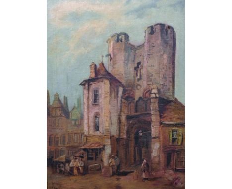 M... Pinder (19th - 20th Century) British. "Ghent", a Street Scene, Oil on Canvas, Signed and Inscribed, 15" x 11".