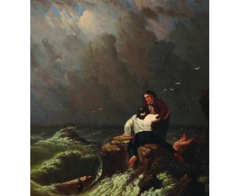 Richard Brydges Beechey (1808-1895) British. "Survivors of the Storm", Oil on Panel, Inscribed on the reverse and Dated 1834,