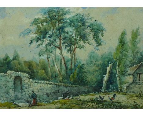 G... R... Vanorr (19th Century) French. A Farm Yard with Ducks and Chickens, Watercolour, Indistinctly Signed and Dated, 9.75