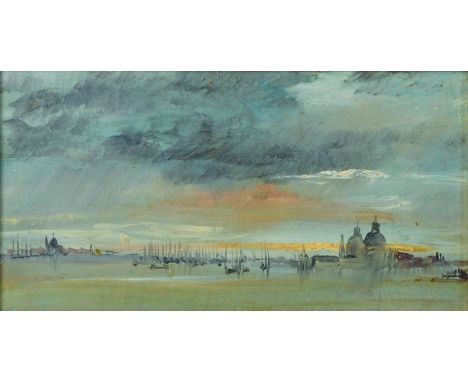 William White Warren (1832-1915) British. "Venice", a Seascape with Venice in the distance, Oil on Board, Inscribed on the re