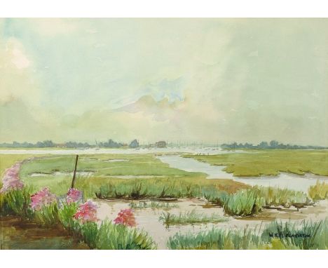 W... K... ... Blakiston (20th Century) British. 'Head Water of Chichester Harbour, Fishbourne', Watercolour, Indistinctly Sig